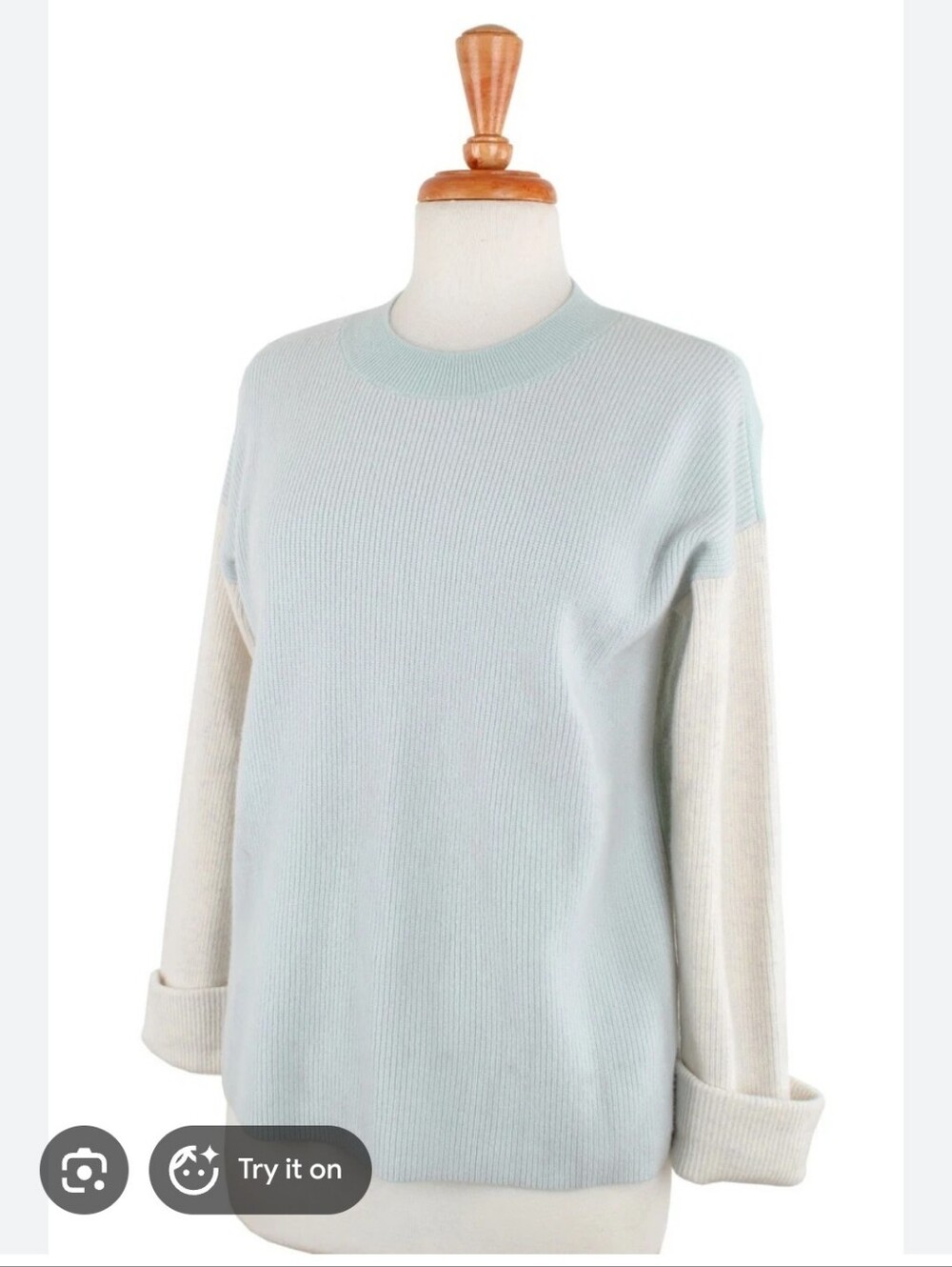 Nwt Club Monaco 349$ Arya Cashmere Light Blue Cream Colorblock Sweater Y2K Lux - Picture 6 of 9